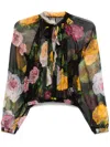 DOLCE & GABBANA DOLCE & GABBANA SILK FLORAL SHIRT WITH PUFF SLEEVES AND BOW AT THE NECK