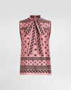 Dolce & Gabbana Silk Foulard Print Dg Allover Logo Bow Top