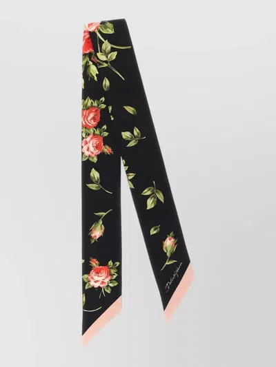 Dolce & Gabbana Silk Foulard Roses Bouquet Floral Pattern In Black