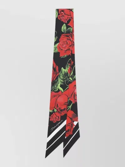 Dolce & Gabbana Silk Foulard Tie Floral Stripe Motif In Multi