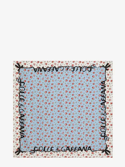 Dolce & Gabbana Silk Foulard With Roselline Print In Blue