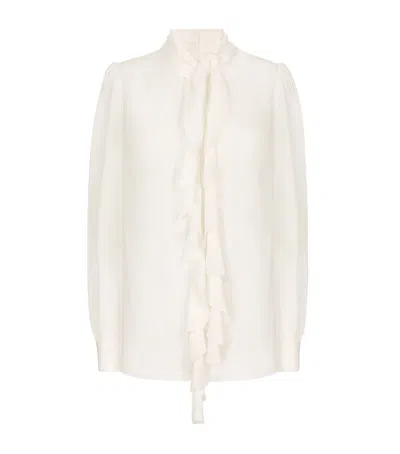 Dolce & Gabbana Georgette Silk Ruffle Blouse In White