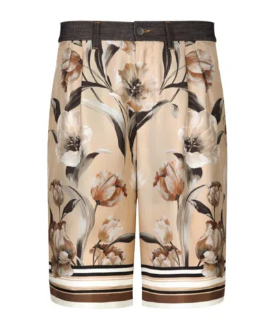 Dolce & Gabbana Silk Front Denim Back Long Short In Nude