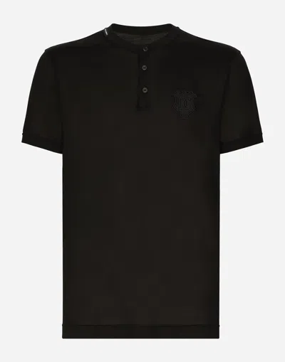 Dolce & Gabbana Silk Granddad-neck T-shirt In Black