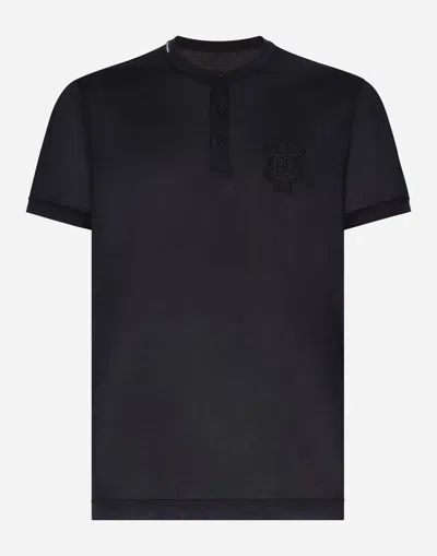 Dolce & Gabbana Silk Granddad-neck T-shirt In Blue