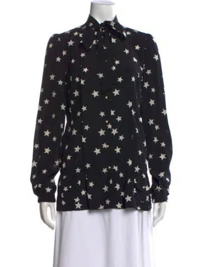 Pre-owned Dolce & Gabbana Silk Graphic Print Blouse In Black