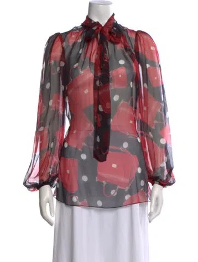 Pre-owned Dolce & Gabbana Silk Graphic Print Blouse In Black