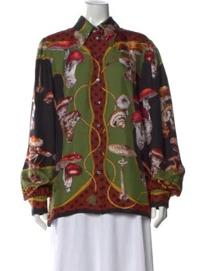 Pre-owned Dolce & Gabbana Silk Graphic Print Blouse In Green