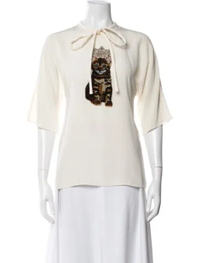 Pre-owned Dolce & Gabbana Silk Graphic Print Blouse In Neutral