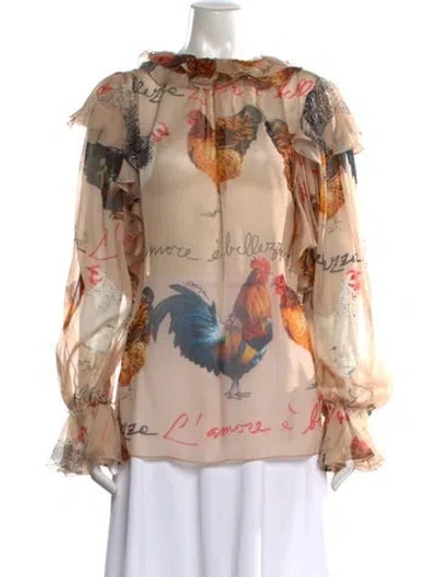 Pre-owned Dolce & Gabbana Silk Graphic Print Blouse In Neutrals