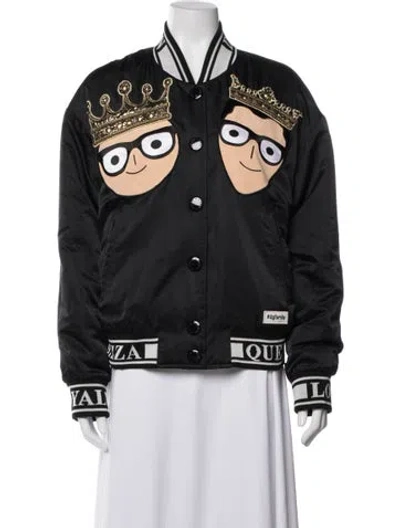 Pre-owned Dolce & Gabbana Silk Graphic Print Bomber Jacket In Black