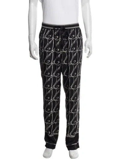 Pre-owned Dolce & Gabbana Silk Graphic Print Pajama Bottoms In Black