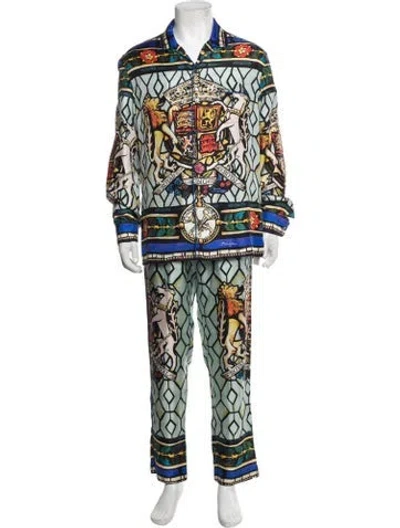 Pre-owned Dolce & Gabbana Silk Graphic Print Pajama Bottoms In Green