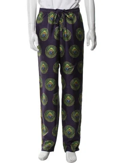 Pre-owned Dolce & Gabbana Silk Graphic Print Pajama Bottoms In Purple