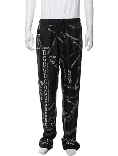 Pre-owned Dolce & Gabbana Silk Graphic Print Pajama Bottoms W/ Tags In Black