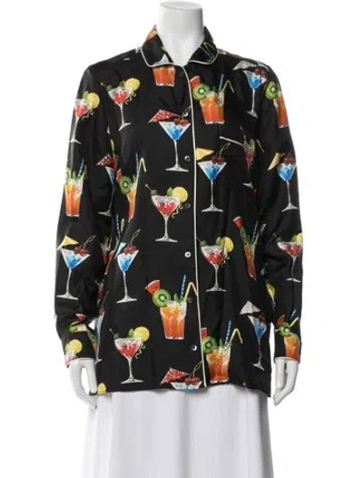 Pre-owned Dolce & Gabbana Silk Graphic Print Pajamas In Black