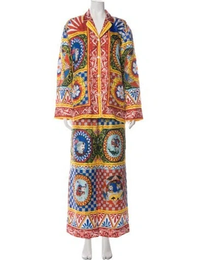 Pre-owned Dolce & Gabbana Silk Graphic Print Pajamas In Red