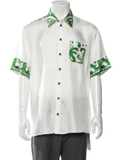 Pre-owned Dolce & Gabbana Silk Graphic Print Shirt In White