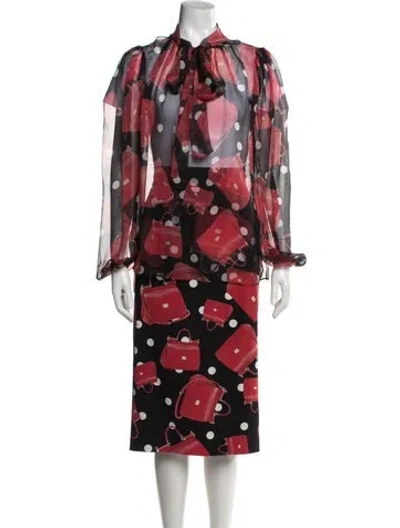Pre-owned Dolce & Gabbana Silk Graphic Print Skirt Set In Red