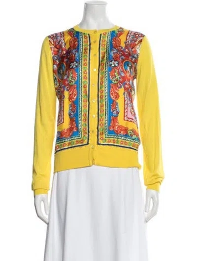 Pre-owned Dolce & Gabbana Silk Graphic Print Sweater W/ Tags In Yellow