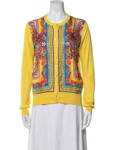Pre-owned Dolce & Gabbana Silk Graphic Print Sweater In Yellow