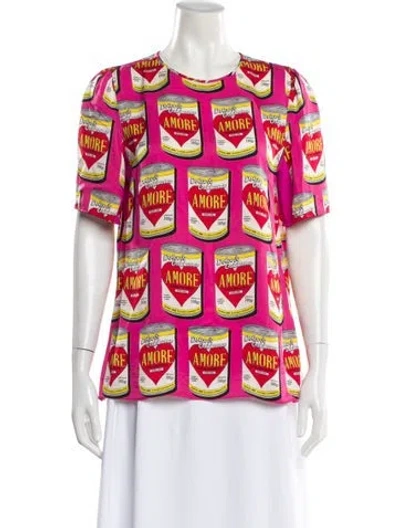 Pre-owned Dolce & Gabbana Silk Graphic Print Top In Multi