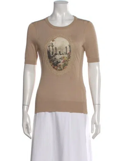 Pre-owned Dolce & Gabbana Silk Graphic Print Top In Neutral