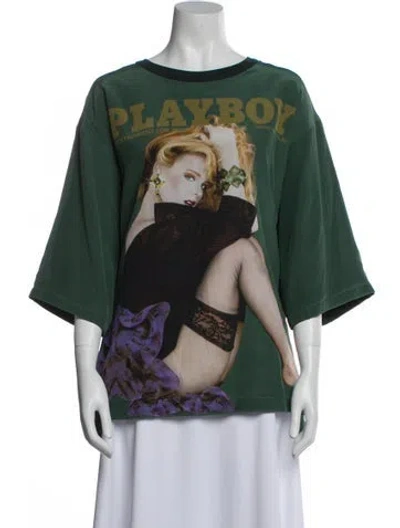 Pre-owned Dolce & Gabbana Silk Graphic Print T-shirt W/ Tags In Green