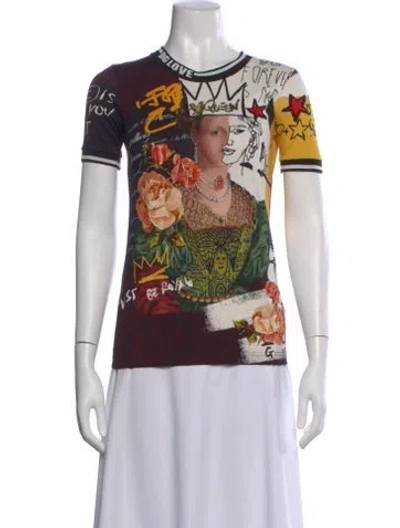 Pre-owned Dolce & Gabbana Silk Graphic Print T-shirt In White