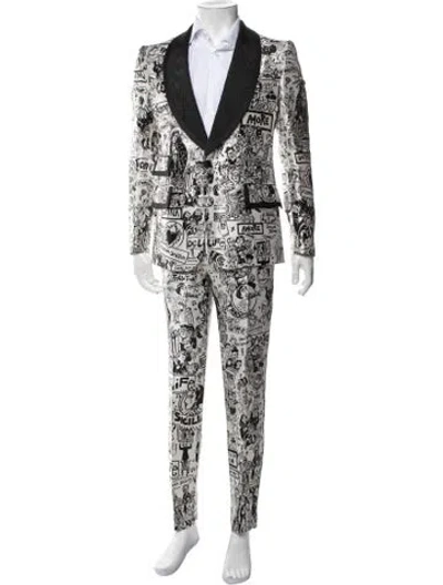 Pre-owned Dolce & Gabbana Silk Graphic Print Two-piece Suit In Black/white