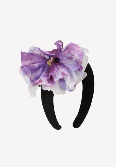 Dolce & Gabbana Silk Headband With Organza Flower Emblem In Purple