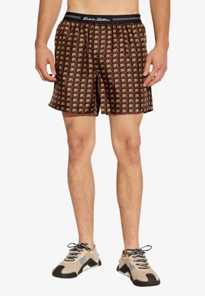 Dolce & Gabbana Silk Jacquard Boxer Shorts In Brown