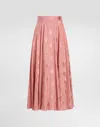 Dolce & Gabbana Silk Jacquard Calf-length Circle Skirt With Dg Logo In Pink
