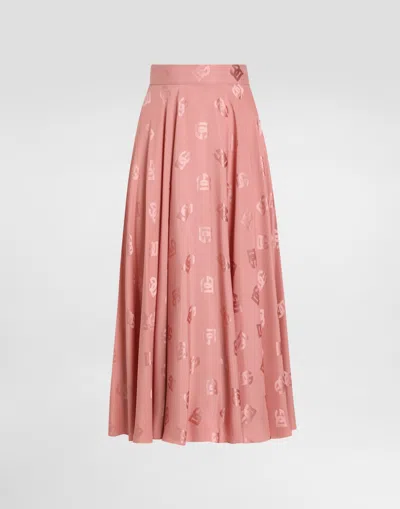 Dolce & Gabbana Silk Jacquard Calf-length Circle Skirt With Dg Logo In Pink