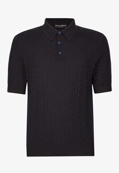 Dolce & Gabbana Silk Jacquard Polo T-shirt In Blue
