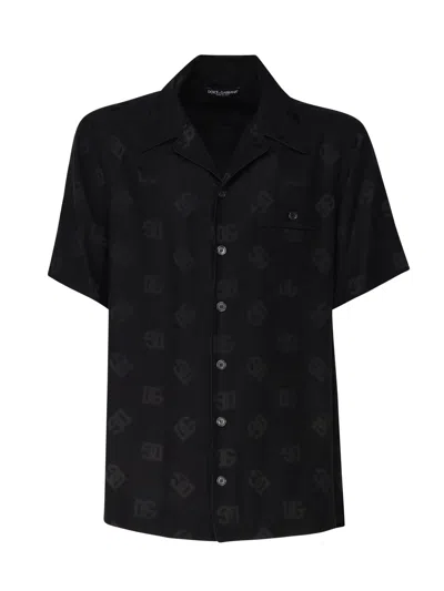 Dolce & Gabbana Dg Monogram-jacquard Silk Shirt In Black