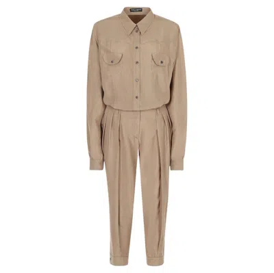 Pre-owned Dolce & Gabbana Silk Jumpsuit In Brown