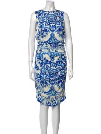 Pre-owned Dolce & Gabbana Silk Knee-length Dress In Blue
