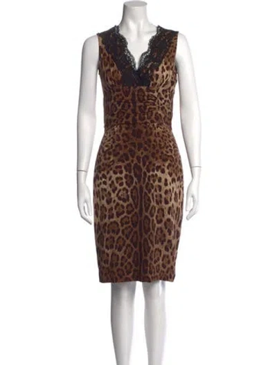 Pre-owned Dolce & Gabbana Silk Knee-length Dress In Brown