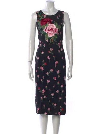Pre-owned Dolce & Gabbana Silk Knee-length Dress W/ Tags In Black