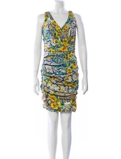 Pre-owned Dolce & Gabbana Silk Knee-length Dress W/ Tags In Blue