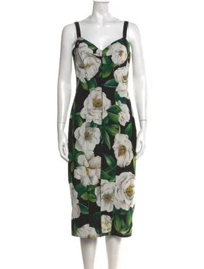 Pre-owned Dolce & Gabbana Silk Knee-length Dress W/ Tags In Green