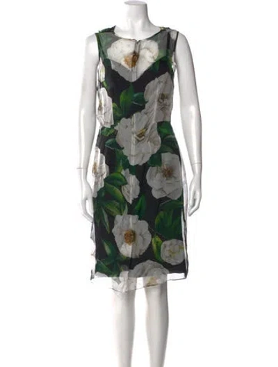 Pre-owned Dolce & Gabbana Silk Knee-length Dress W/ Tags In Green