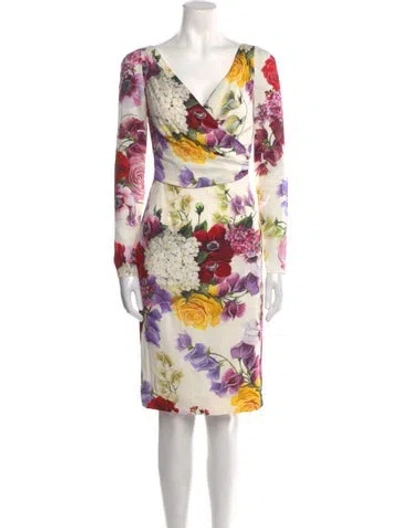 Pre-owned Dolce & Gabbana Silk Knee-length Dress W/ Tags In Neutral