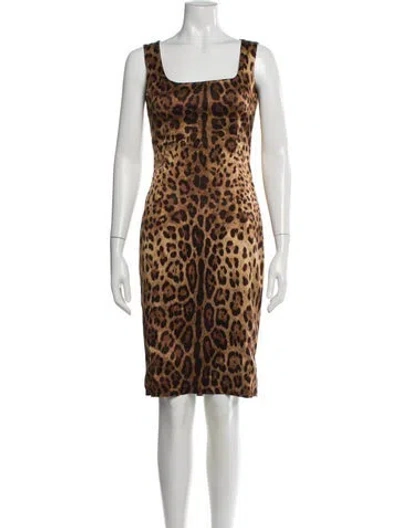 Pre-owned Dolce & Gabbana Silk Knee-length Dress W/ Tags In Neutral
