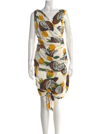 Pre-owned Dolce & Gabbana Silk Knee-length Dress In White