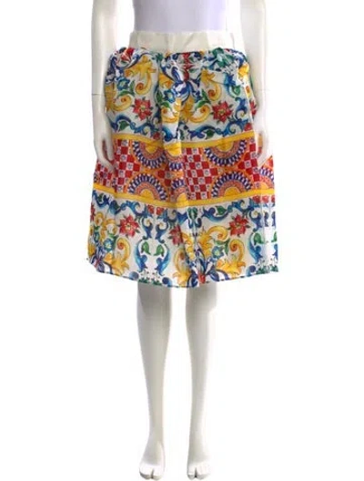 Pre-owned Dolce & Gabbana Silk Knee-length Skirt W/ Tags In White