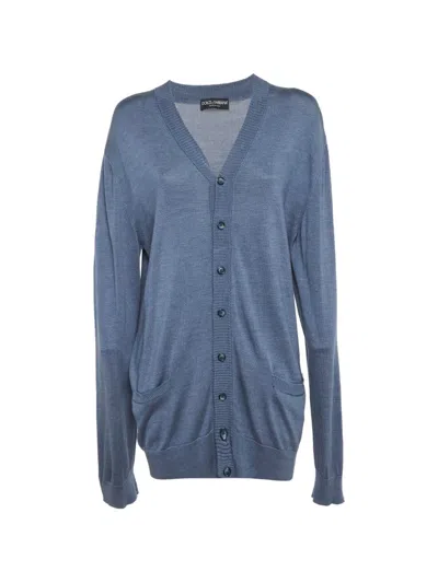 Pre-owned Dolce & Gabbana Silk Knit Cardigan In Blue