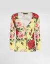 Dolce & Gabbana Silk Knit Cardigan With Bouquet Print In Print