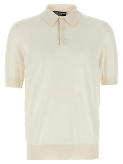 Dolce & Gabbana Silk Knit Polo Shirt With Logo Embroidery In White
